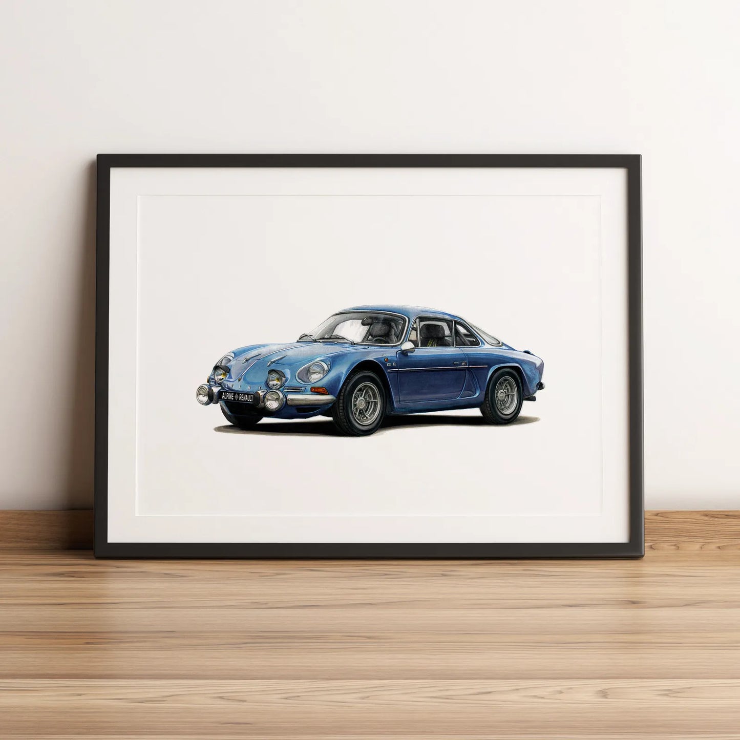 Illustration automobile de l'Alpine A110 Berlinette dessinée à la main par l'artiste Anthony Caillon.