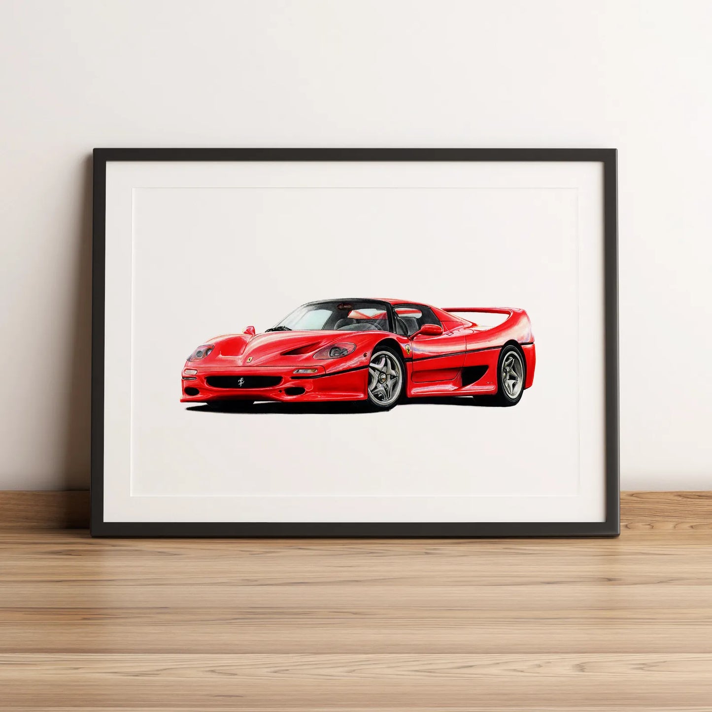 Illustration automobile de la Ferrari F50 dessinée à la main par l'artiste Anthony Caillon.