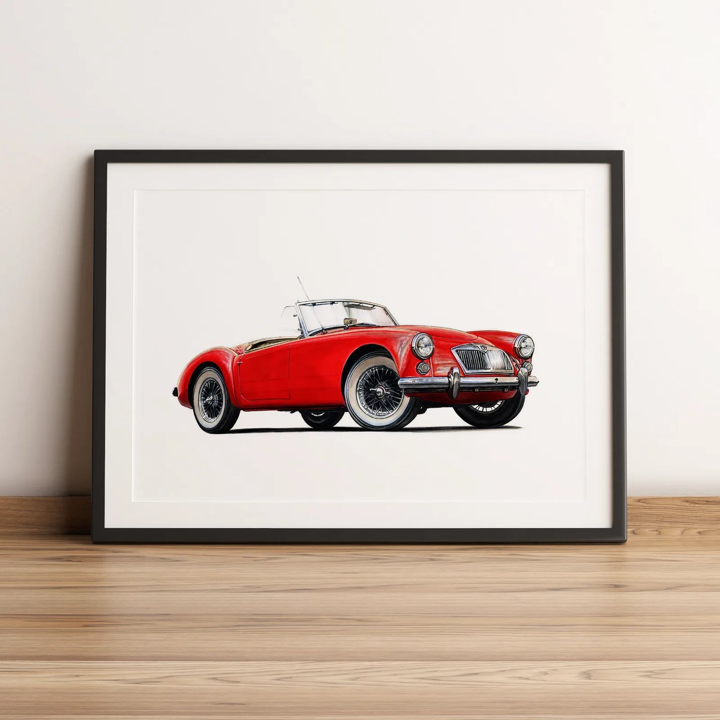 Illustration automobile de la MG Type A 1600 dessinée à la main par l'artiste Anthony Caillon.