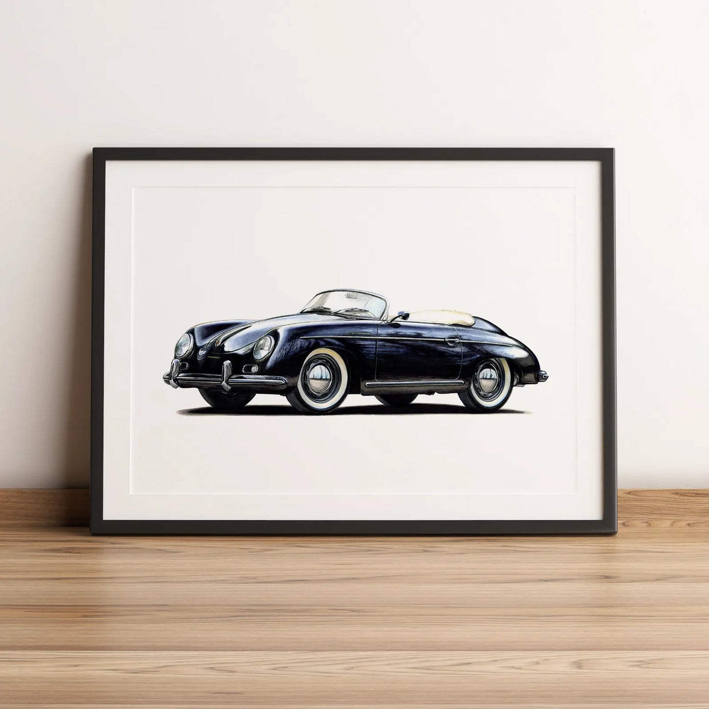 Illustration automobile de la Porsche 356 Speedster dessinée à la main par l'artiste Anthony Caillon.