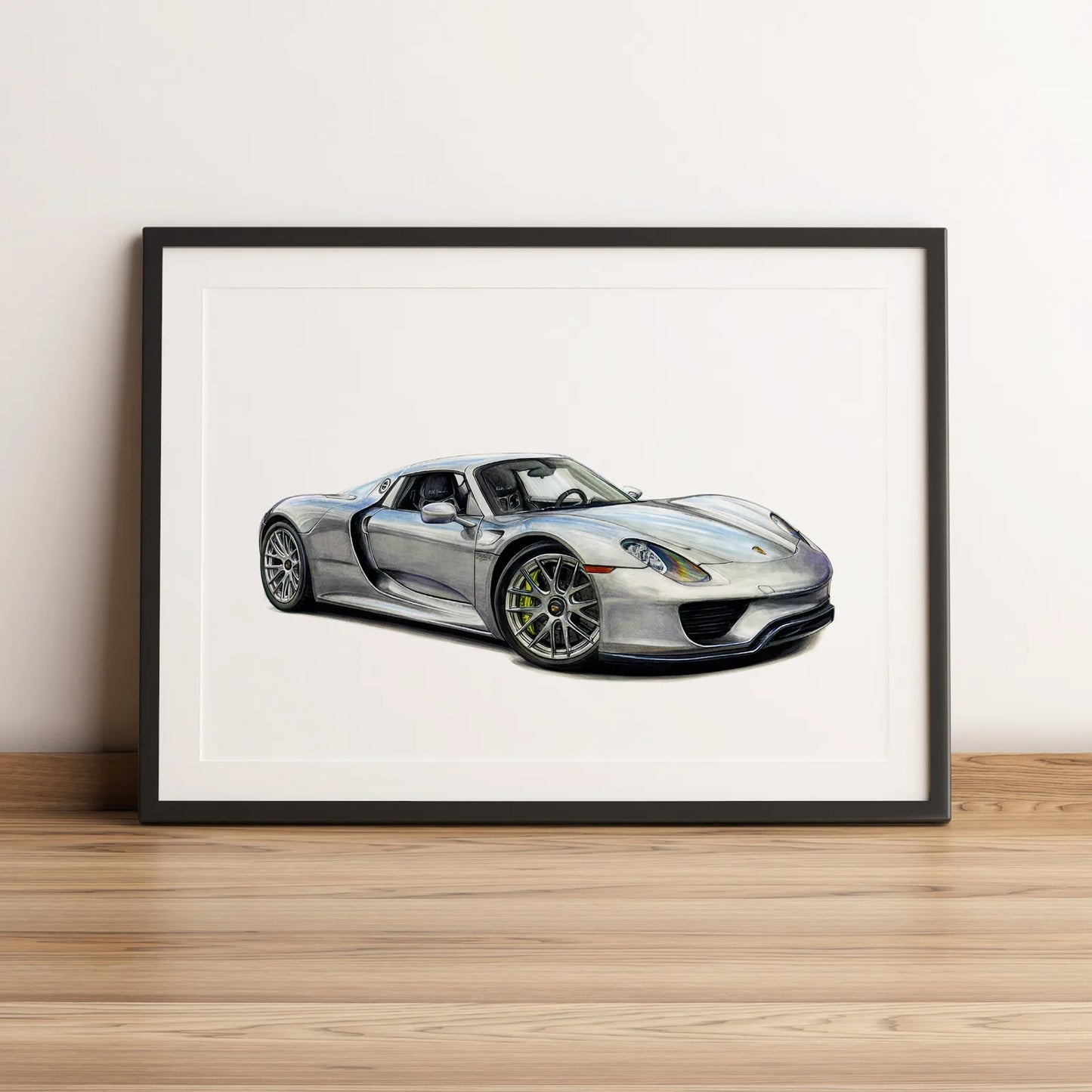 Illustration automobile de la Porsche 918 Spyder dessinée à la main par l'artiste Anthony Caillon.