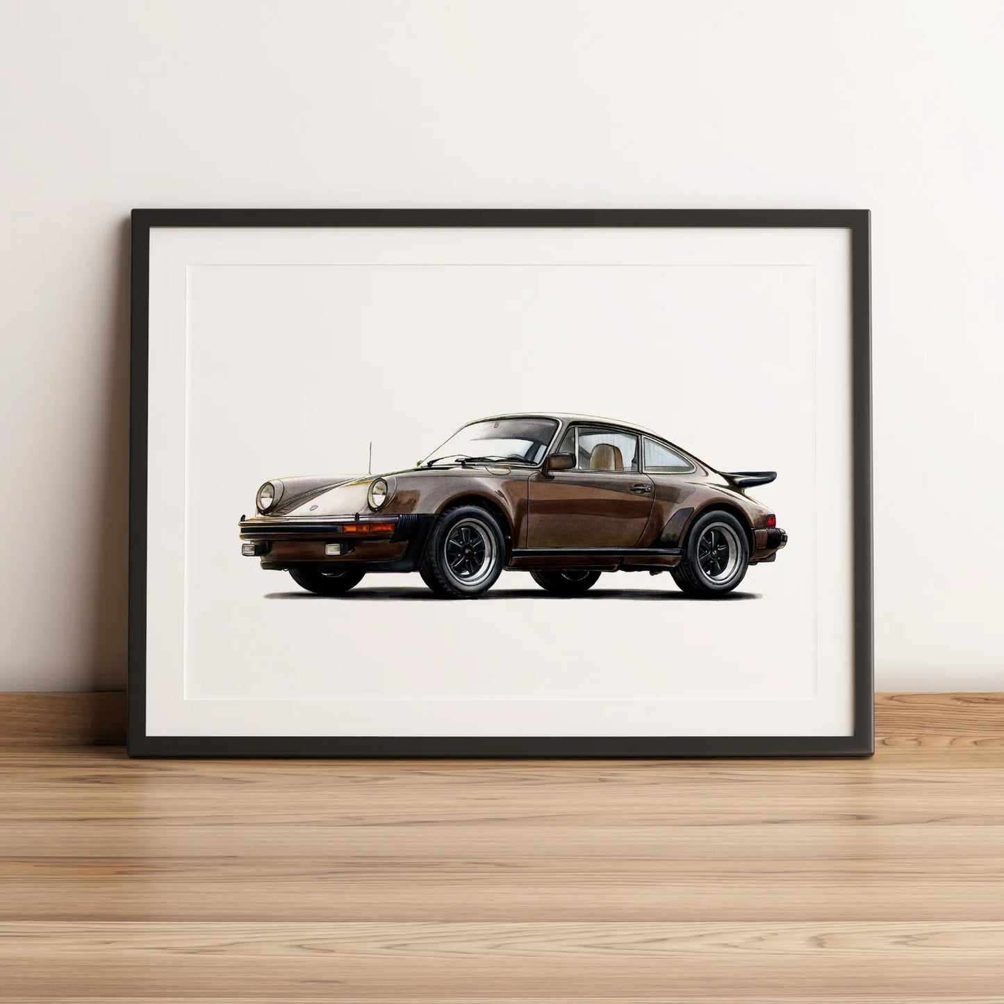 Illustration automobile de la Porsche 930 Turbo dessinée à la main par l'artiste Anthony Caillon.