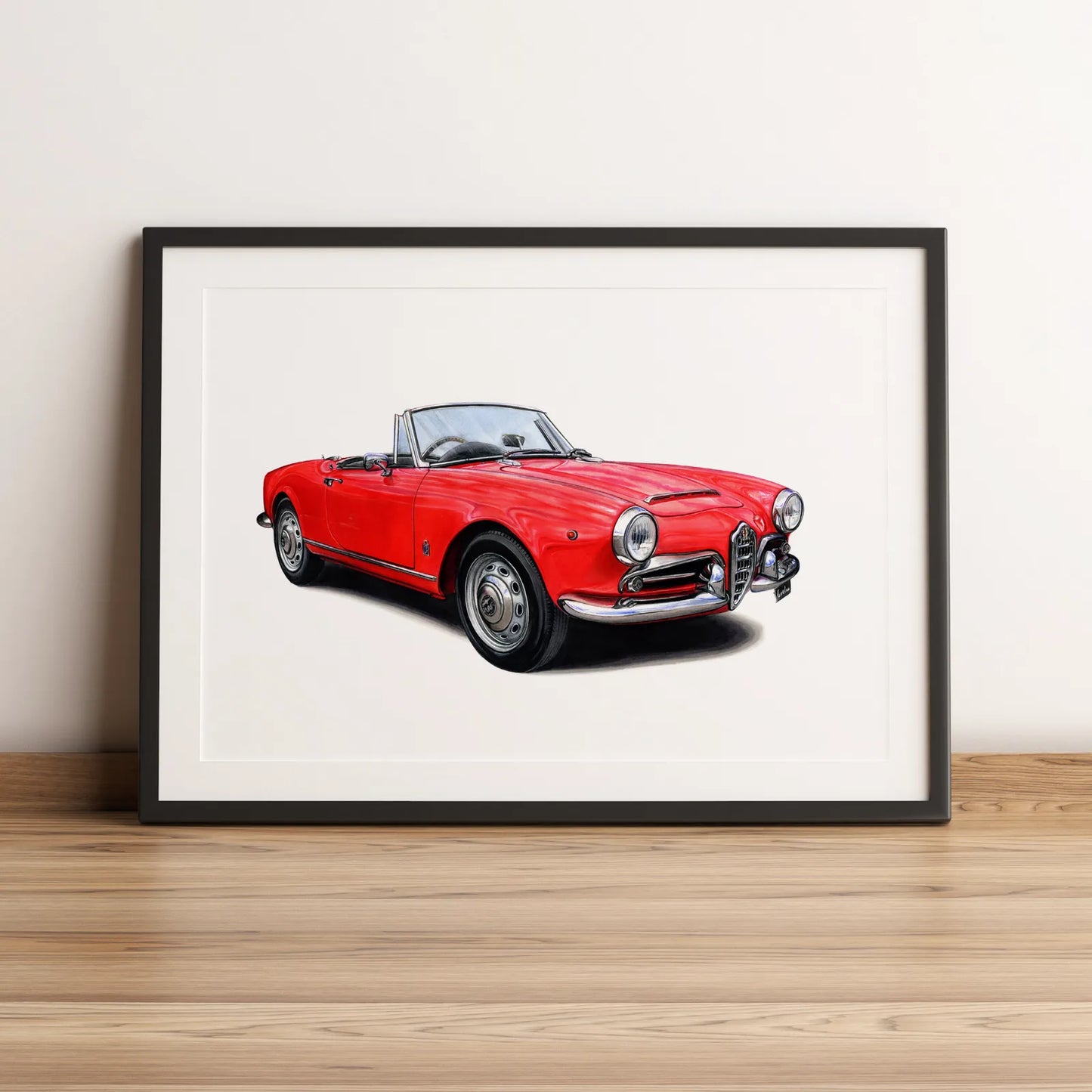 Illustration automobile de l'Alfa Romeo Giuletta dessinée à la main par l'artiste Anthony Caillon.