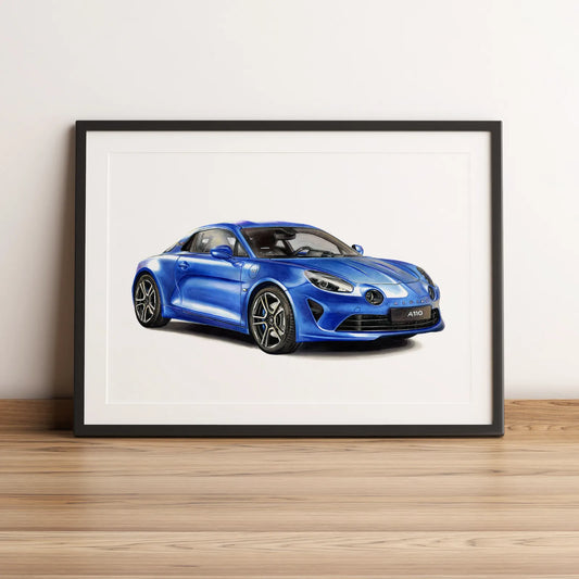 Illustration automobile de l'Alpine A110 dessinée à la main par l'artiste Anthony Caillon.