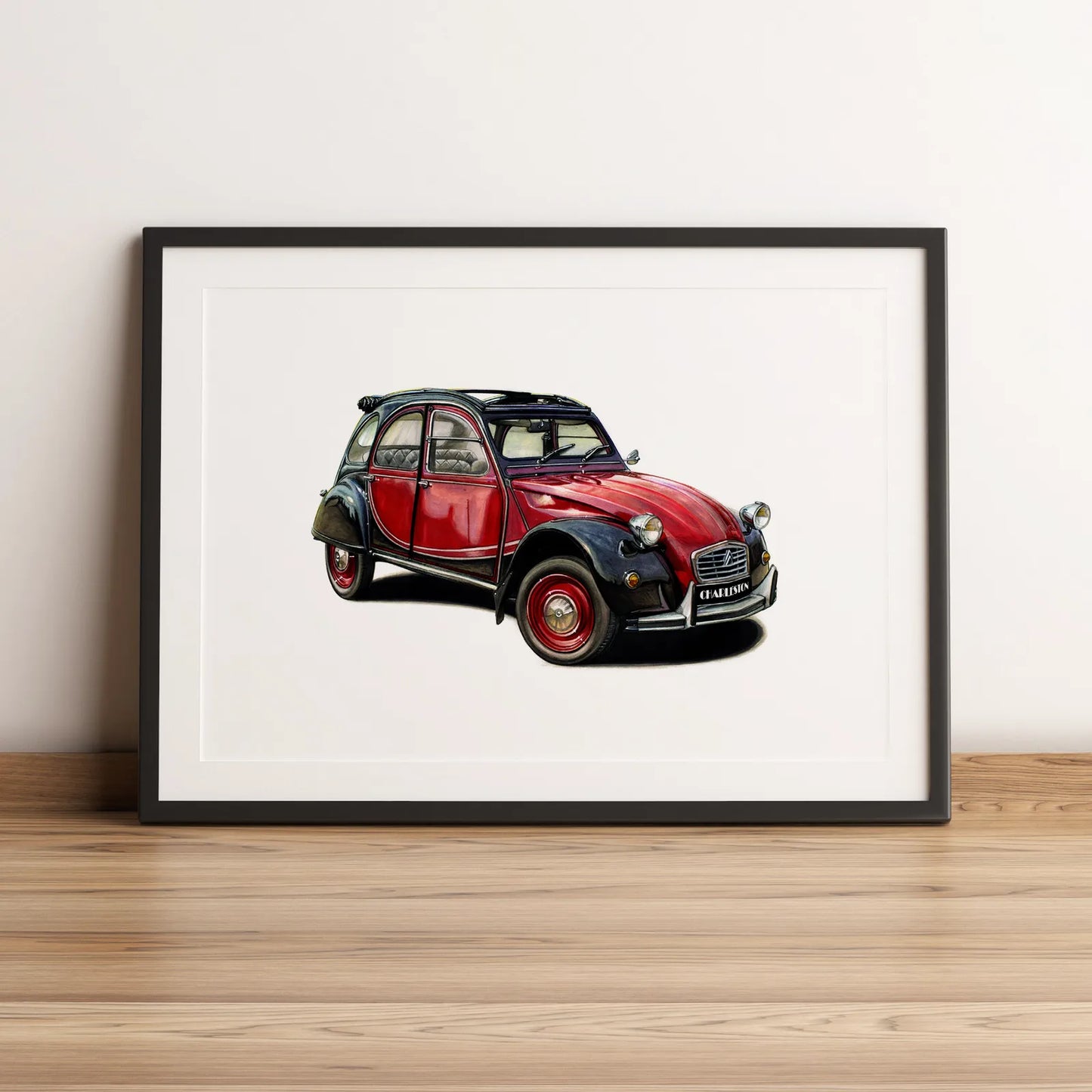 Illustration automobile de la Citroën 2CV Charleston dessinée à la main par l'artiste Anthony Caillon.
