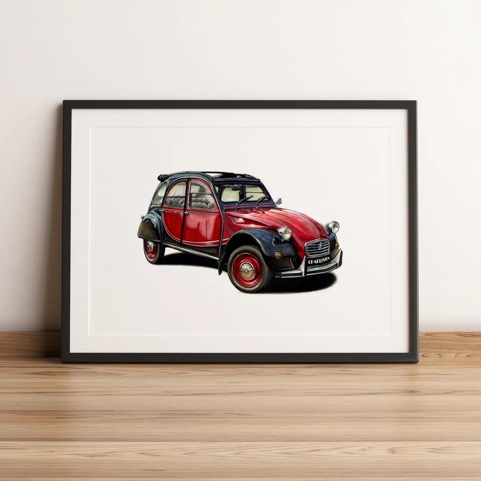 Illustration automobile de la Citroën 2CV Charleston dessinée à la main par l'artiste Anthony Caillon.