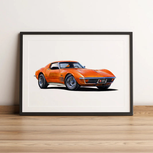 Illustration automobile de la Corvette C3 Stingray dessinée à la main par l'artiste Anthony Caillon.