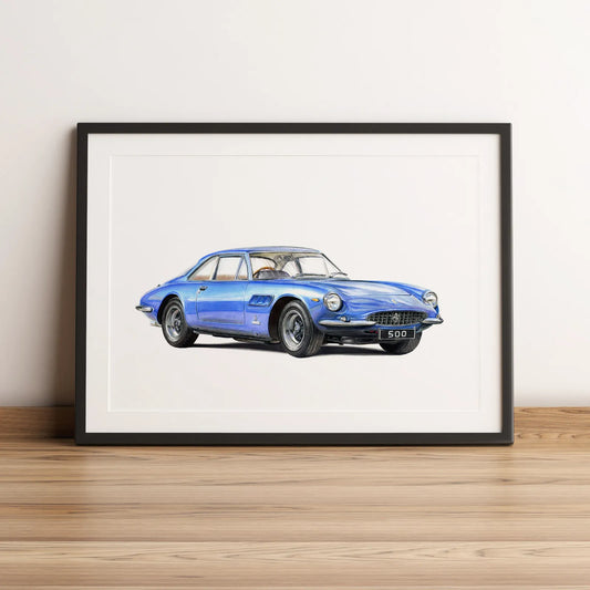 Illustration automobile de la Ferrari 500 Superfast dessinée à la main par l'artiste Anthony Caillon.