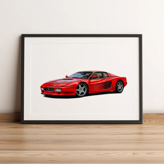 Illustration automobile de la Ferrari 512 TR dessinée à la main par l'artiste Anthony Caillon.