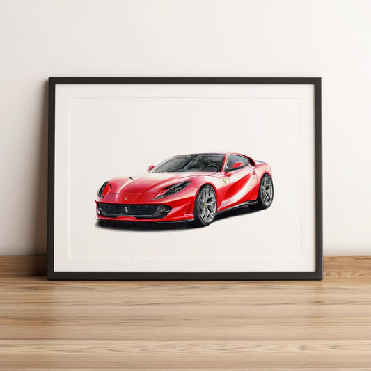 Illustration automobile de la Ferrari 800 Superfast dessinée à la main par l'artiste Anthony Caillon.