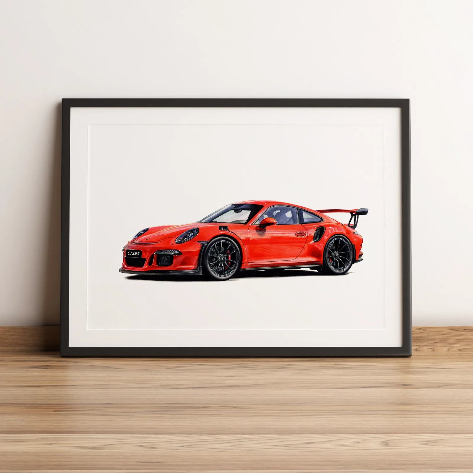 Illustration automobile de la Porsche 911 GT3 RS dessinée à la main par l'artiste Anthony Caillon.