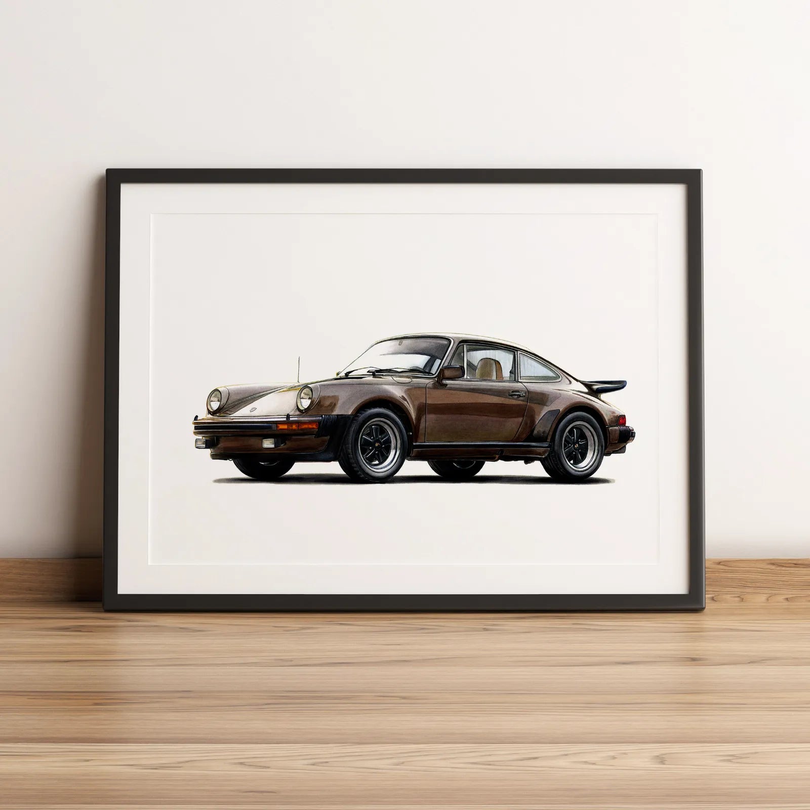 Illustration automobile de la Porsche 930 Turbo dessinée à la main par l'artiste Anthony Caillon.