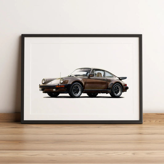 Illustration automobile de la Porsche 930 Turbo dessinée à la main par l'artiste Anthony Caillon.