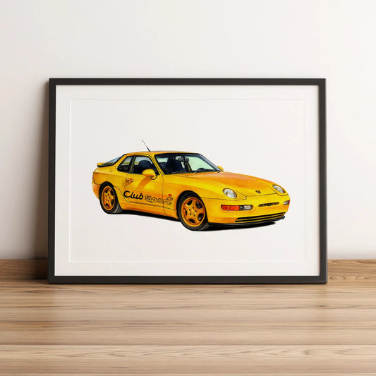 Illustration automobile de la Porsche 968 Clubsport dessinée à la main par l'artiste Anthony Caillon.