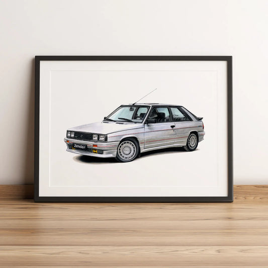 Illustration automobile de la Renault 11 Turbo Zender dessinée à la main par l'artiste Anthony Caillon.
