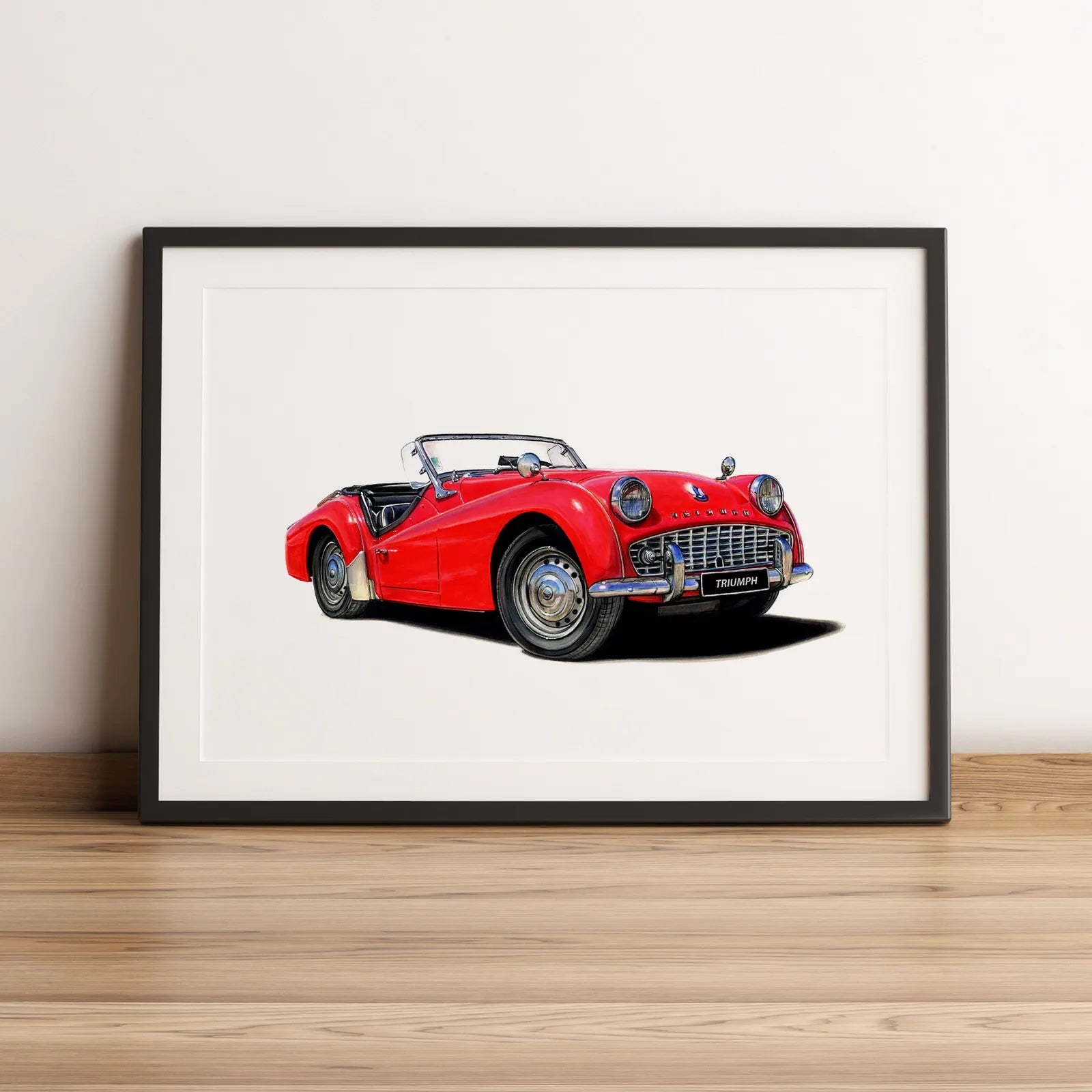 Illustration automobile de la Triumph TR3 dessinée à la main par l'artiste Anthony Caillon.