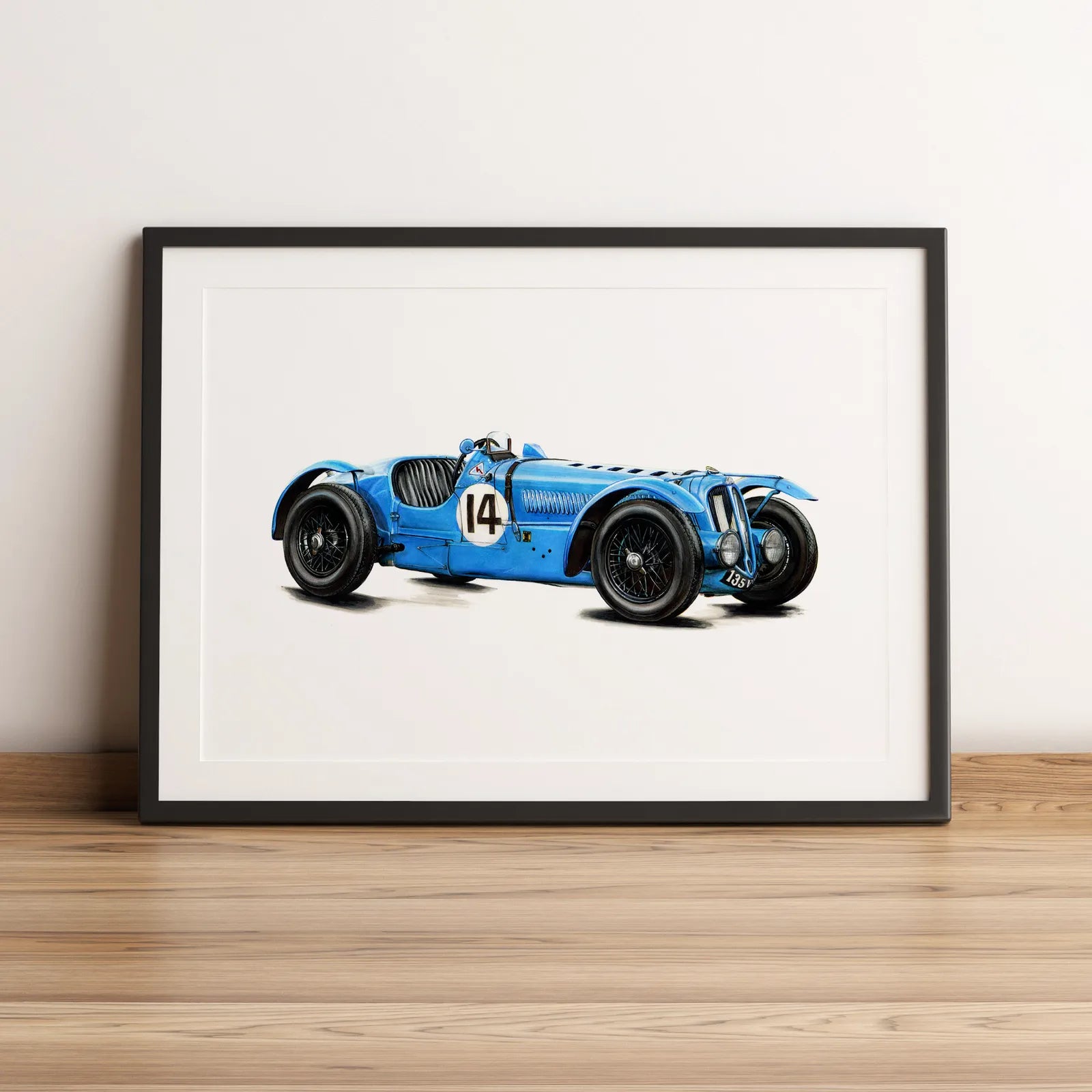 Illustration d’endurance de la Delahaye 135S 1935 dessinée à la main par l’artiste Anthony Caillon.