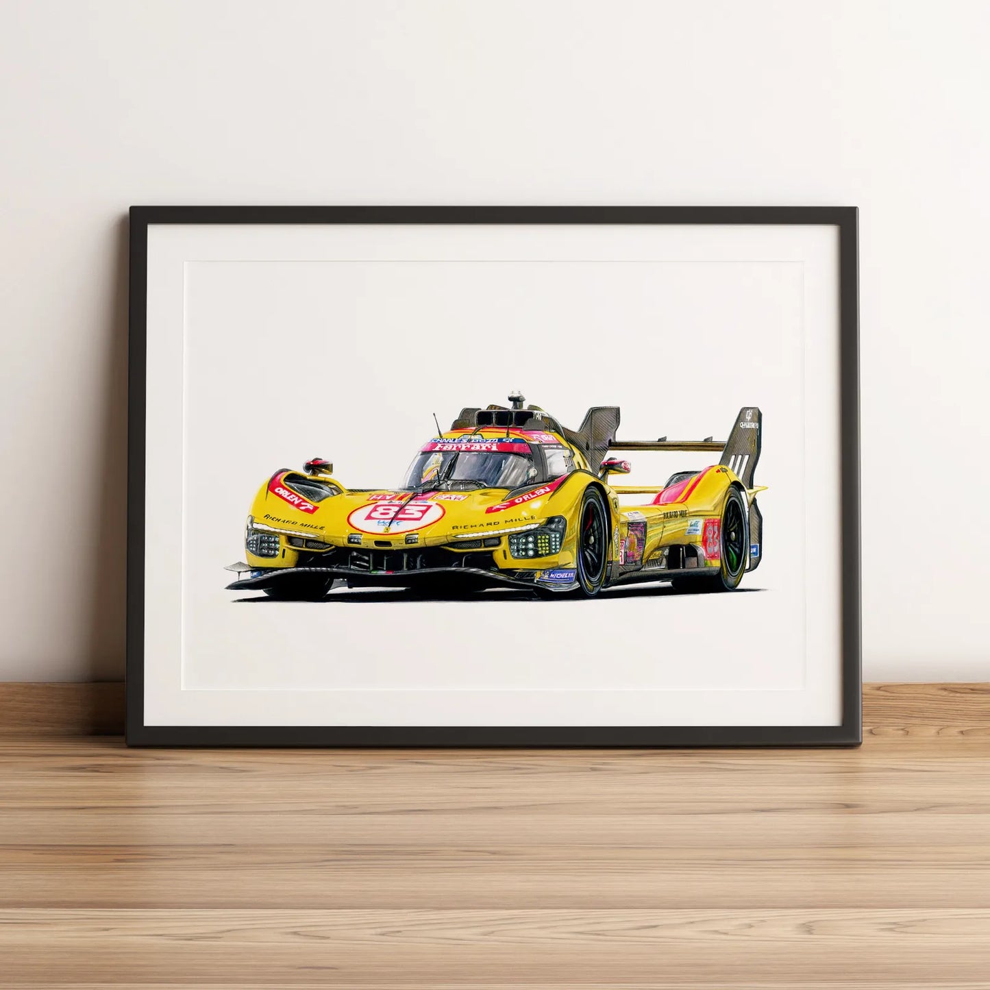 Illustration d’endurance de la Ferrari 499P #83 AF Corse 2025 dessinée à la main par l’artiste Anthony Caillon.